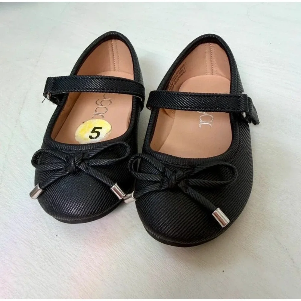 Sugar Toddler Girls Black Mary Jane Bow Flats Shoes Size 5 TD7880
